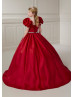 Vintage Ruffle Sleeves Beaded Satin Flower Girl Dress